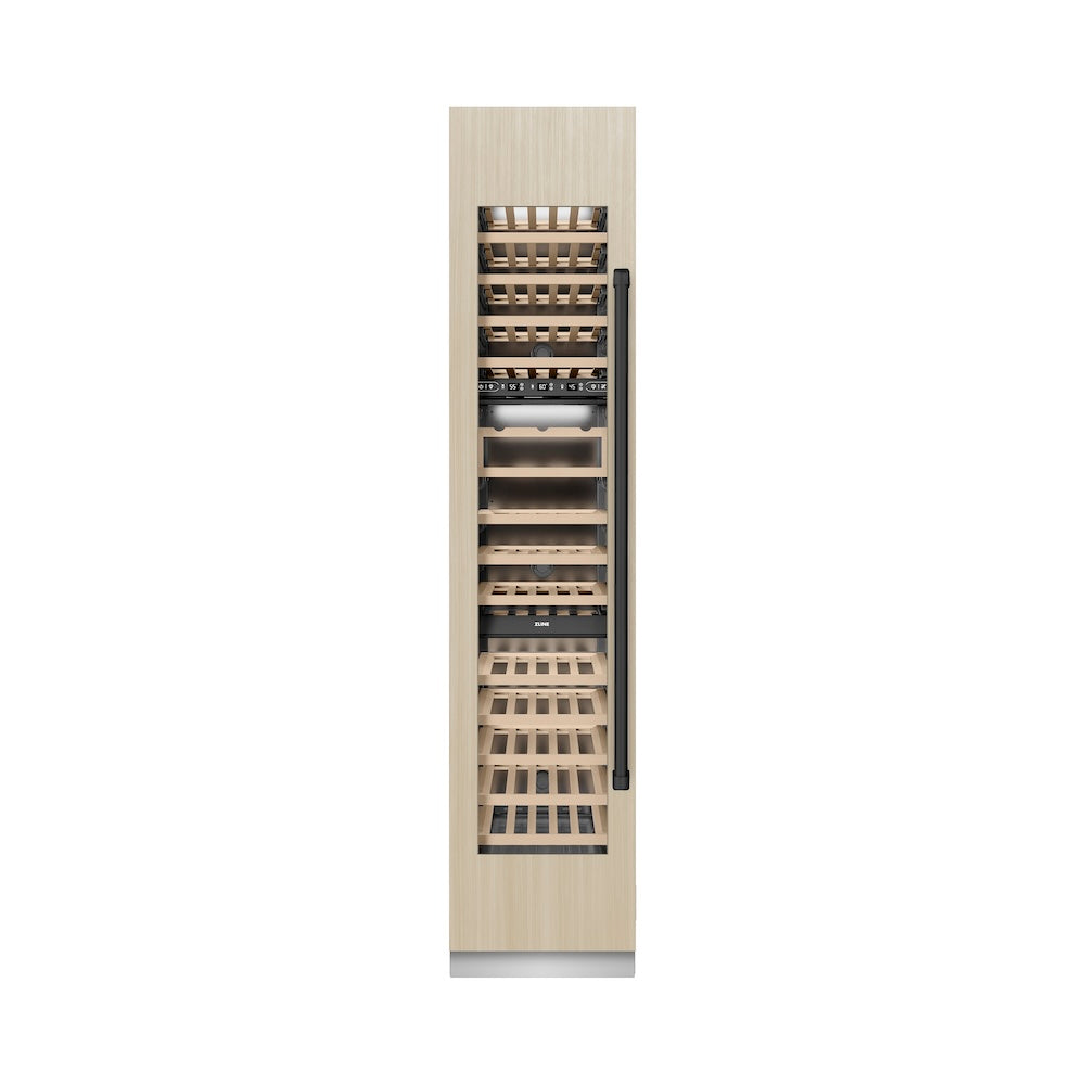 ZLINE Autograph Edition 18 in. 9.0 cu. ft. Triple Zone 68 Bottle Panel Ready Left Hinge Column Wine Cooler with Matte Black Accents (RBCWVLZ-18-MB)