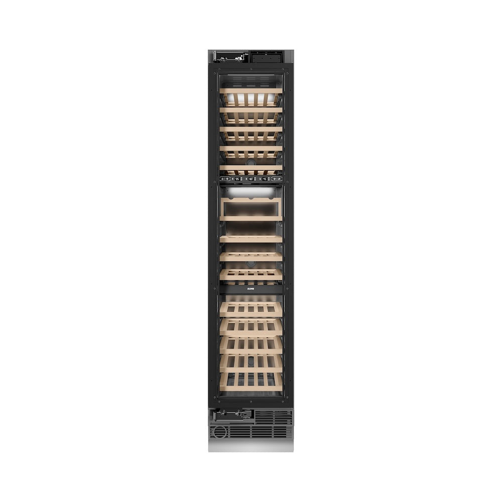 ZLINE Autograph Edition 18 in. 9.0 cu. ft. Triple Zone 68 Bottle Panel Ready Left Hinge Column Wine Cooler with Matte Black Accents (RBCWVLZ-18-MB)