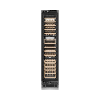 ZLINE Autograph Edition 18 in. 9.0 cu. ft. Triple Zone 68 Bottle Panel Ready Left Hinge Column Wine Cooler with Matte Black Accents (RBCWVLZ-18-MB)