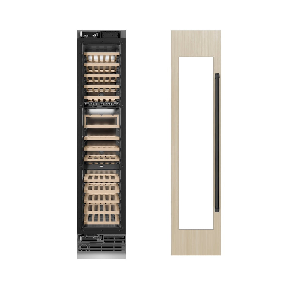 ZLINE Autograph Edition 18 in. 9.0 cu. ft. Triple Zone 68 Bottle Panel Ready Left Hinge Column Wine Cooler with Matte Black Accents (RBCWVLZ-18-MB)
