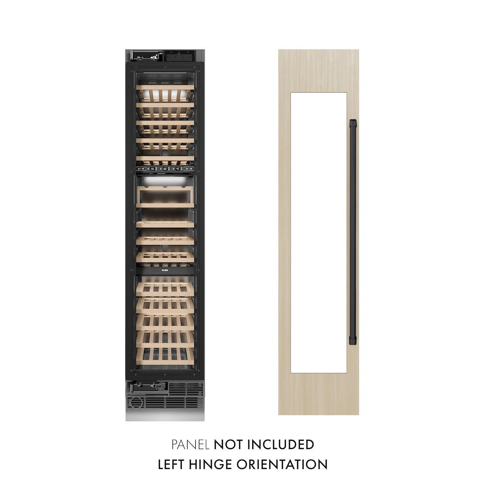 ZLINE Autograph Edition 18 in. 9.0 cu. ft. Triple Zone 68 Bottle Panel Ready Left Hinge Column Wine Cooler with Matte Black Accents (RBCWVLZ-18-MB)