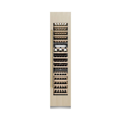 ZLINE Autograph Edition 18 in. 9.0 cu. ft. Triple Zone 68 Bottle Panel Ready Right Hinge Column Wine Cooler with Champagne Bronze Accents (RBCWVRZ-18-CB)