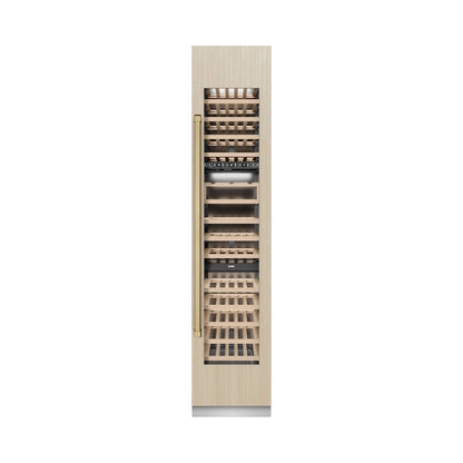 ZLINE Autograph Edition 18 in. 9.0 cu. ft. Triple Zone 68 Bottle Panel Ready Right Hinge Column Wine Cooler with Champagne Bronze Accents (RBCWVRZ-18-CB)