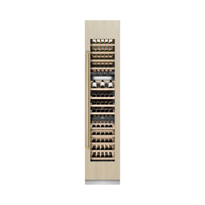 ZLINE Autograph Edition 18 in. 9.0 cu. ft. Triple Zone 68 Bottle Panel Ready Right Hinge Column Wine Cooler with Polished Gold Accents (RBCWVRZ-18-G)