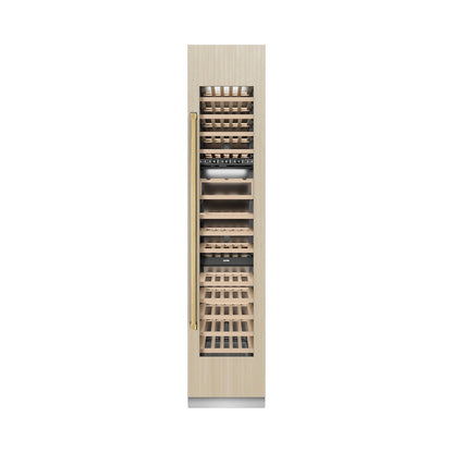 ZLINE Autograph Edition 18 in. 9.0 cu. ft. Triple Zone 68 Bottle Panel Ready Right Hinge Column Wine Cooler with Polished Gold Accents (RBCWVRZ-18-G)