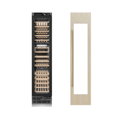 ZLINE Autograph Edition 18 in. 9.0 cu. ft. Triple Zone 68 Bottle Panel Ready Right Hinge Column Wine Cooler with Polished Gold Accents (RBCWVRZ-18-G)