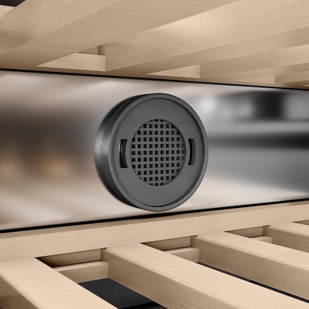 ZLINE Autograph Edition 18 in. 9.0 cu. ft. Triple Zone 68 Bottle Panel Ready Right Hinge Column Wine Cooler with Matte Black Accents (RBCWVRZ-18-MB)