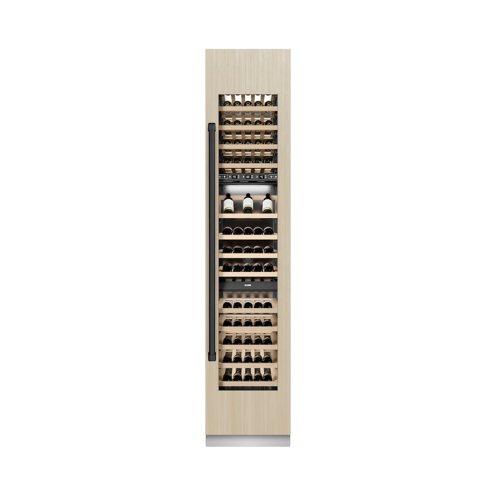 ZLINE Autograph Edition 18 in. 9.0 cu. ft. Triple Zone 68 Bottle Panel Ready Right Hinge Column Wine Cooler with Matte Black Accents (RBCWVRZ-18-MB)