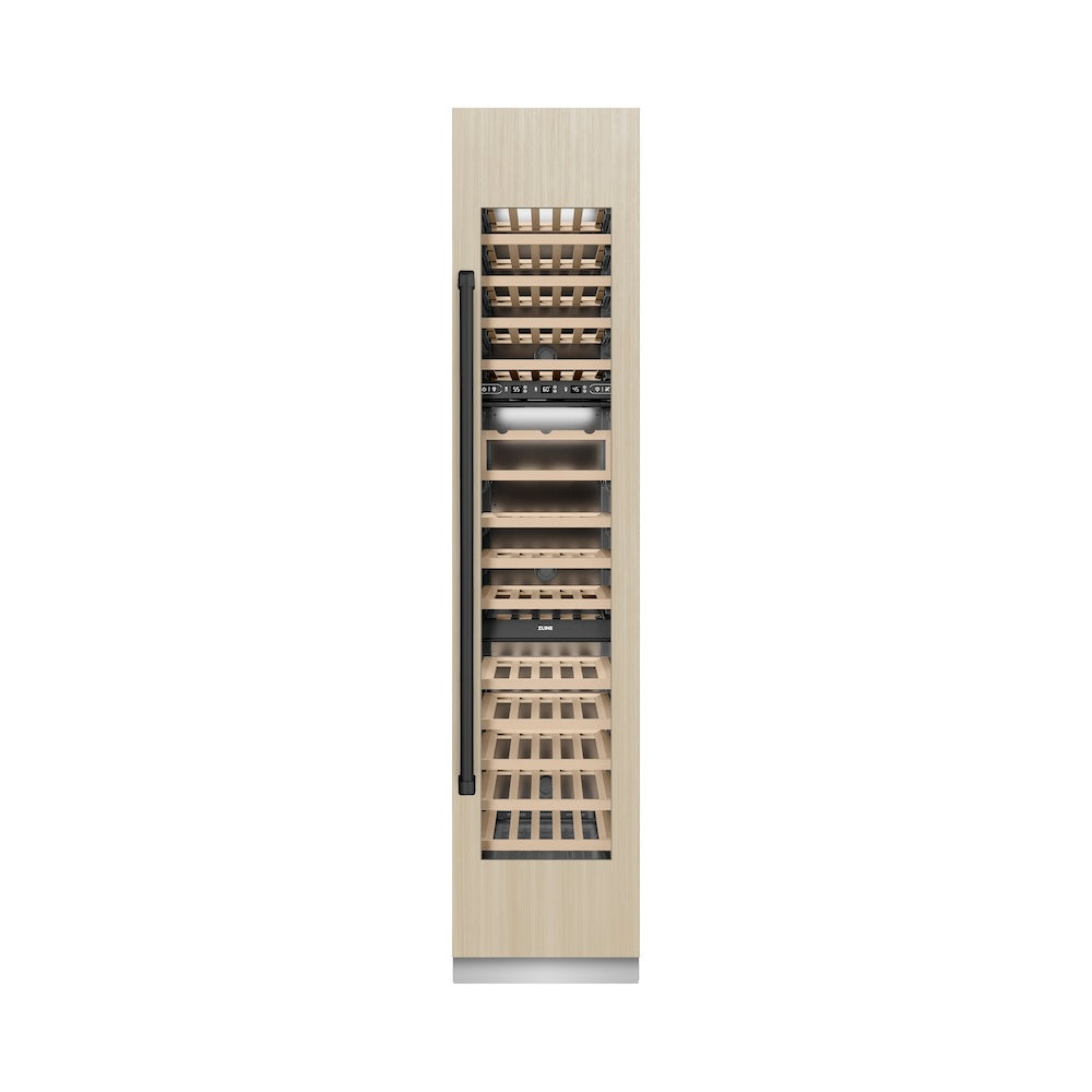 ZLINE Autograph Edition 18 in. 9.0 cu. ft. Triple Zone 68 Bottle Panel Ready Right Hinge Column Wine Cooler with Matte Black Accents (RBCWVRZ-18-MB)