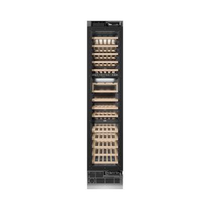 ZLINE Autograph Edition 18 in. 9.0 cu. ft. Triple Zone 68 Bottle Panel Ready Right Hinge Column Wine Cooler with Matte Black Accents (RBCWVRZ-18-MB)