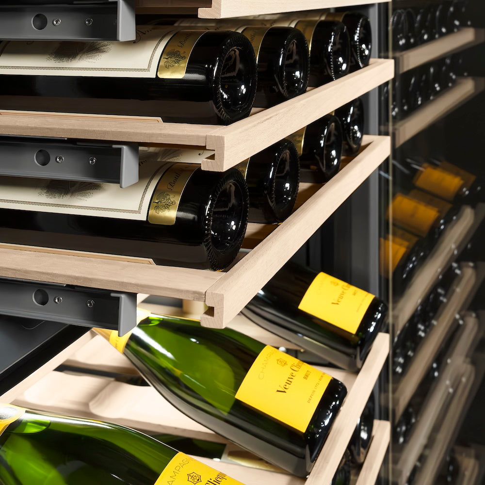 ZLINE Autograph Edition 24 in. 12.4 cu. ft. Triple Zone 100 Bottle Panel Ready Column Wine Cooler with Matte Black Accents (RBCWVZ-24-MB)