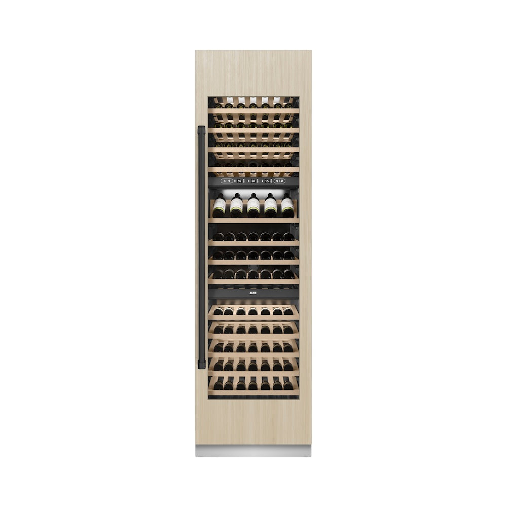 ZLINE Autograph Edition 24 in. 12.4 cu. ft. Triple Zone 100 Bottle Panel Ready Column Wine Cooler with Matte Black Accents (RBCWVZ-24-MB)