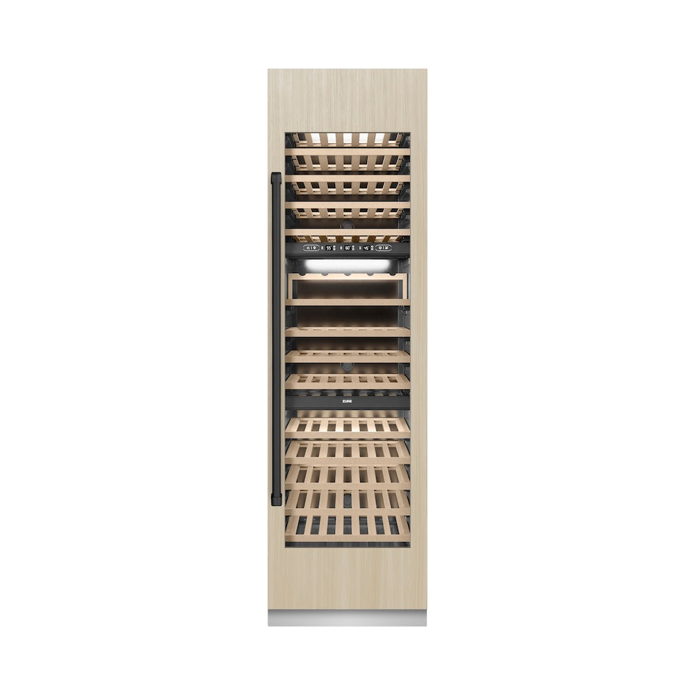 ZLINE Autograph Edition 24 in. 12.4 cu. ft. Triple Zone 100 Bottle Panel Ready Column Wine Cooler with Matte Black Accents (RBCWVZ-24-MB)