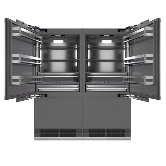 ZLINE 72 in. 39.6 cu. ft. Panel Ready French Door Built-In Bottom Freezer Refrigerator with Water Dispensers and Ice Makers with Graphite Gray Interior (GRBIT-72)