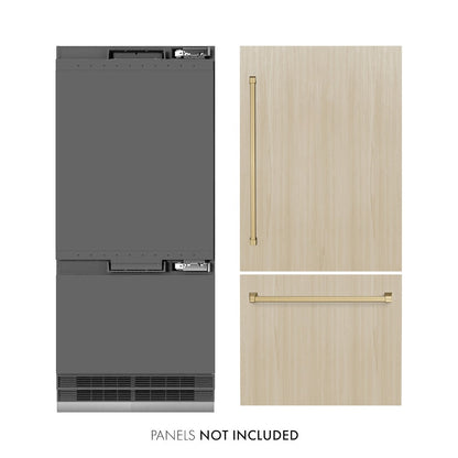 ZLINE Autograph Edition 36 in. 19.8 cu. ft. Panel Ready Built-In Bottom Freezer Refrigerator with Water Dispenser and Ice Maker with Graphite Gray Interior and Champagne Bronze Accents (GRBITZ-36-CB)