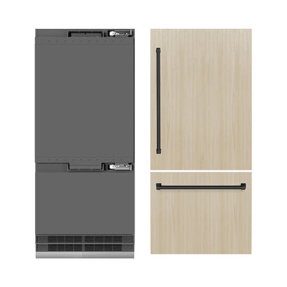 ZLINE Autograph Edition 36 in. 19.8 cu. ft. Panel Ready Built-In Bottom Freezer Refrigerator with Water Dispenser and Ice Maker with Graphite Gray Interior and Matte Black Accents (GRBITZ-36-MB)