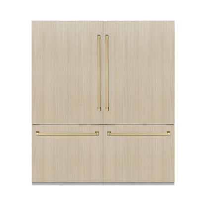 ZLINE Autograph Edition 72 in. 39.6 cu. ft. Panel Ready French Door Built-In Bottom Freezer Refrigerator with Water Dispensers and Ice Makers with Graphite Gray Interior and Champagne Bronze Accents (GRBITZ-72-CB)