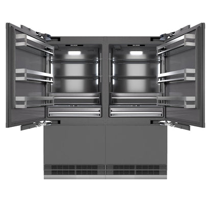 ZLINE Autograph Edition 72 in. 39.6 cu. ft. Panel Ready French Door Built-In Bottom Freezer Refrigerator with Water Dispensers and Ice Makers with Graphite Gray Interior and Polished Gold Accents (GRBITZ-72-G)