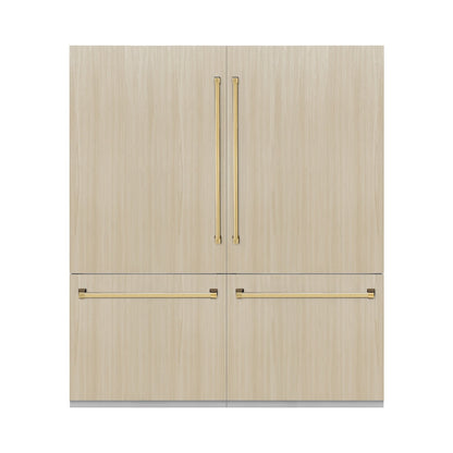 ZLINE Autograph Edition 72 in. 39.6 cu. ft. Panel Ready French Door Built-In Bottom Freezer Refrigerator with Water Dispensers and Ice Makers with Graphite Gray Interior and Polished Gold Accents (GRBITZ-72-G)