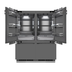 ZLINE 60 in. 32.2 cu. ft. Panel Ready French Door Built-In Bottom Freezer Refrigerator with Water Dispensers and Ice Makers with Graphite Gray Interior (GRBIV-60)