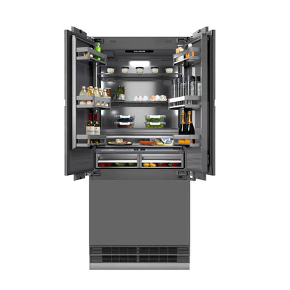 ZLINE Autograph Edition 36 in. 19.6 cu. ft. Panel Ready French Door Built-In Bottom Freezer Refrigerator with Water Dispenser and Ice Maker with Graphite Gray Interior and Matte Black Accents (GRBIVZ-36-MB)