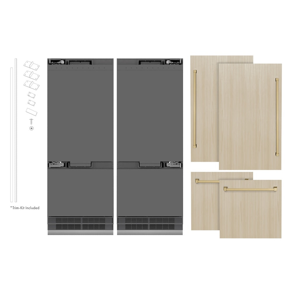 ZLINE Autograph Edition 60 in. 32.2 cu. ft. Panel Ready French Door Built-In Bottom Freezer Refrigerator with Water Dispenser and Ice Maker with Graphite Gray Interior and Champagne Bronze Accents (GRBIVZ-60-CB)