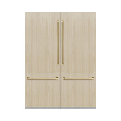 ZLINE Autograph Edition 60 in. 32.2 cu. ft. Panel Ready French Door Built-In Bottom Freezer Refrigerator with Water Dispenser and Ice Maker with Graphite Gray Interior and Champagne Bronze Accents (GRBIVZ-60-CB)