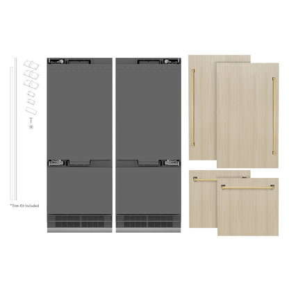 ZLINE Autograph Edition 60 in. 32.2 cu. ft. Panel Ready French Door Built-In Bottom Freezer Refrigerator with Water Dispenser and Ice Maker with Graphite Gray Interior and Polished Gold Accents (GRBIVZ-60-G)