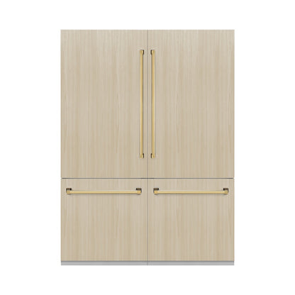 ZLINE Autograph Edition 60 in. 32.2 cu. ft. Panel Ready French Door Built-In Bottom Freezer Refrigerator with Water Dispenser and Ice Maker with Graphite Gray Interior and Polished Gold Accents (GRBIVZ-60-G)
