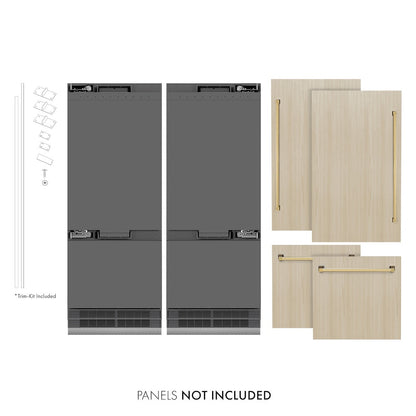 ZLINE Autograph Edition 60 in. 32.2 cu. ft. Panel Ready French Door Built-In Bottom Freezer Refrigerator with Water Dispenser and Ice Maker with Graphite Gray Interior and Polished Gold Accents (GRBIVZ-60-G)