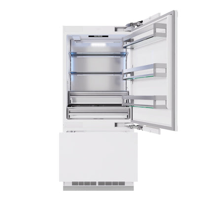 ZLINE Autograph Edition 36 in. 19.8 cu. ft. Panel Ready Built-In Bottom Freezer Refrigerator with Water Dispenser and Ice Maker with Champagne Bronze Accents (RBITZ-36-CB)