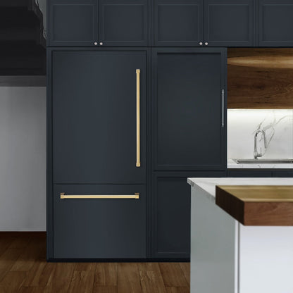 ZLINE Autograph Edition 36 in. 19.8 cu. ft. Panel Ready Built-In Bottom Freezer Refrigerator with Water Dispenser and Ice Maker with Polished Gold Accents (RBITZ-36-G)