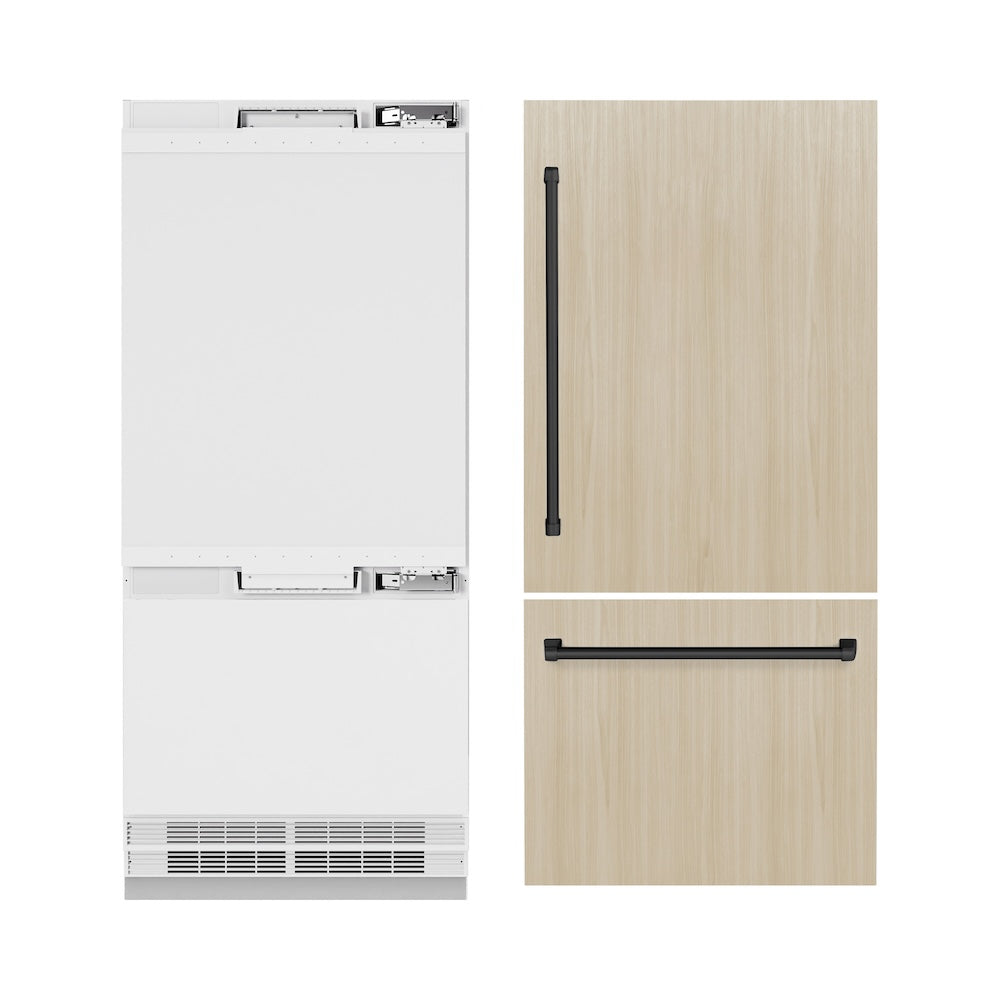 ZLINE Autograph Edition 36 in. 19.8 cu. ft. Panel Ready Built-In Bottom Freezer Refrigerator with Water Dispenser and Ice Maker with Matte Black Accents (RBITZ-36-MB)