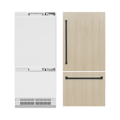 ZLINE Autograph Edition 36 in. 19.8 cu. ft. Panel Ready Built-In Bottom Freezer Refrigerator with Water Dispenser and Ice Maker with Matte Black Accents (RBITZ-36-MB)