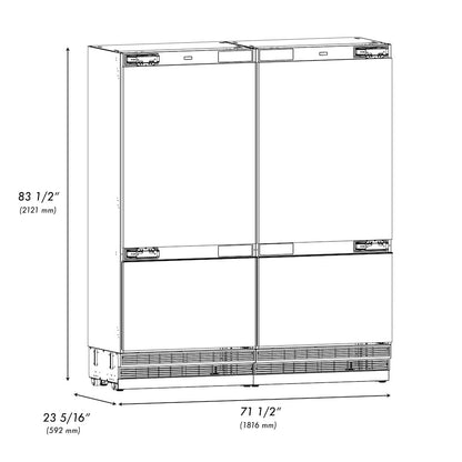 ZLINE Autograph Edition 72 in. 39.6 cu. ft. Panel Ready French Door Built-In Bottom Freezer Refrigerator with Water Dispensers and Ice Makers and Polished Gold Accents (RBITZ-72-G)