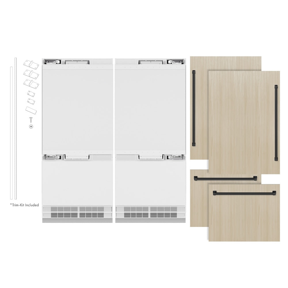 ZLINE Autograph Edition 72 in. 39.6 cu. ft. Panel Ready French Door Built-In Bottom Freezer Refrigerator with Water Dispensers and Ice Makers and Matte Black Accents (RBITZ-72-MB)