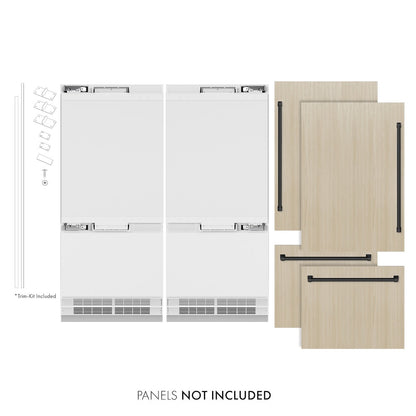 ZLINE Autograph Edition 72 in. 39.6 cu. ft. Panel Ready French Door Built-In Bottom Freezer Refrigerator with Water Dispensers and Ice Makers and Matte Black Accents (RBITZ-72-MB)