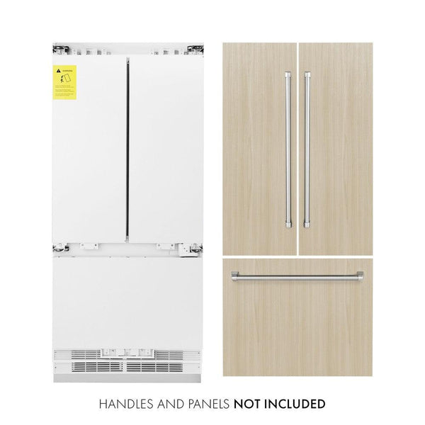ZLINE 36 in. 19.6 cu. ft. Panel Ready French Door Built-In Bottom Freezer Refrigerator with Water Dispenser and Ice Maker (RBIV-36)