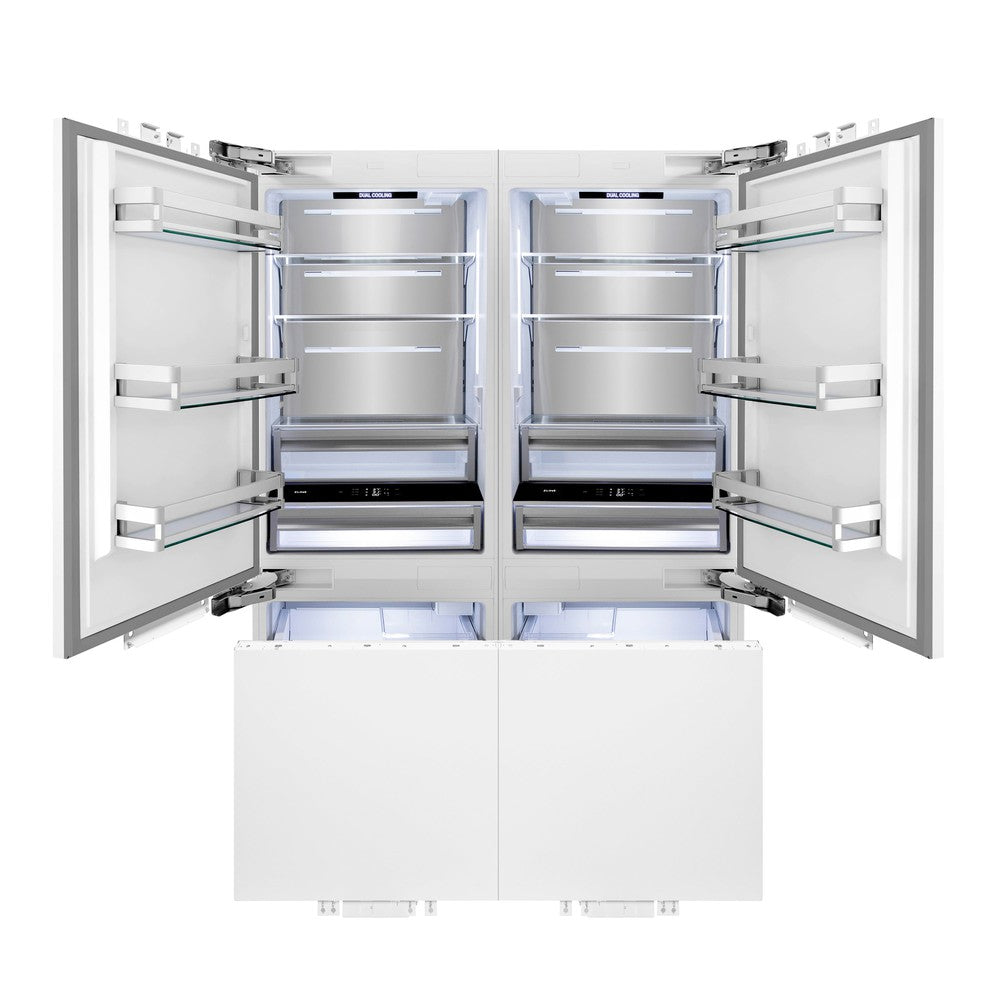 ZLINE 60 in. 32.2 cu. ft. Panel Ready French Door Built-In Bottom Freezer Refrigerator with Water Dispensers and Ice Makers (RBIV-60)