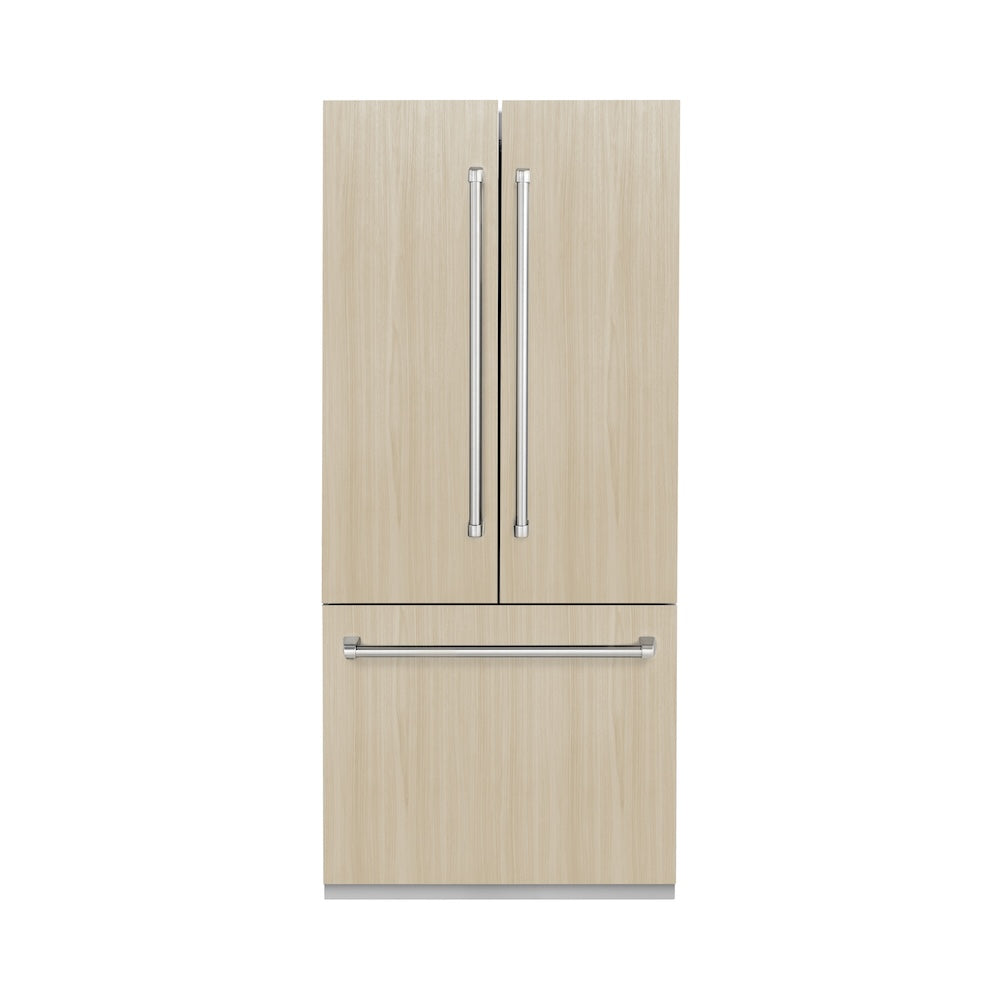 ZLINE 36 in. 19.6 cu. ft. Panel Ready French Door Built-In Bottom Freezer Refrigerator with Water Dispenser and Ice Maker with Stainless Steel Interior (SRBIV-36)