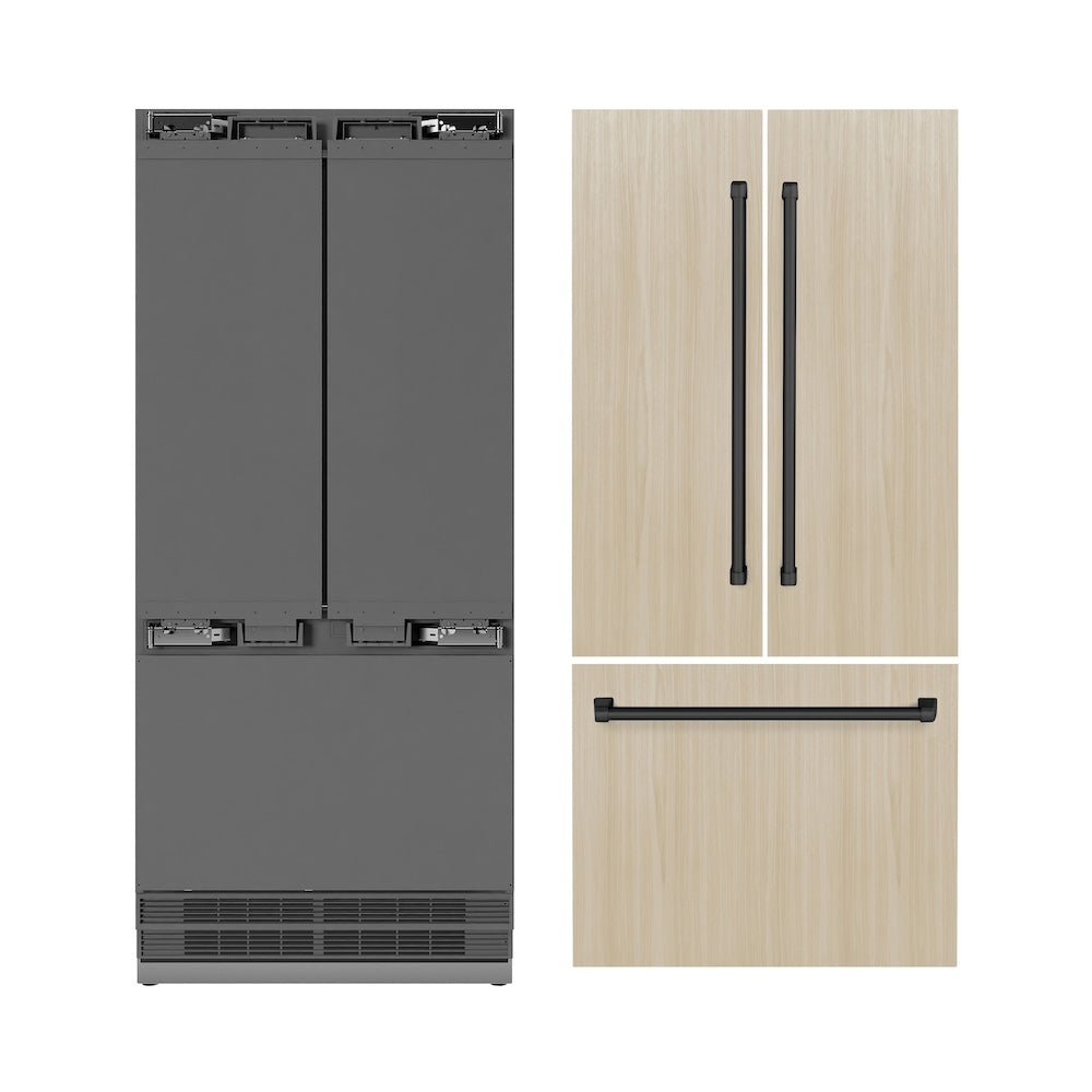 ZLINE Autograph Edition 36 in. 19.6 cu. ft. Panel Ready French Door Built-In Bottom Freezer Refrigerator with Water Dispenser and Ice Maker with Stainless Steel Interior and Matte Black Accents (SRBIVZ-36-MB)