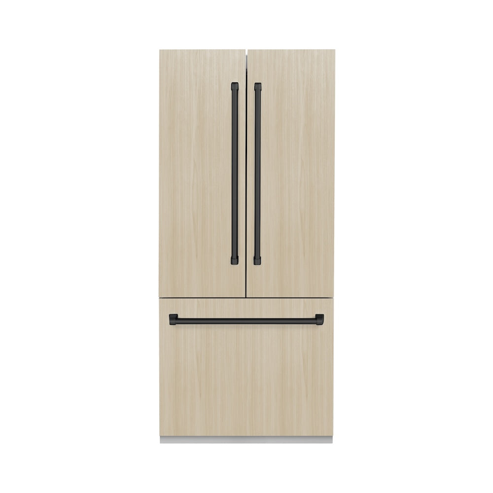 ZLINE Autograph Edition 36 in. 19.6 cu. ft. Panel Ready French Door Built-In Bottom Freezer Refrigerator with Water Dispenser and Ice Maker with Stainless Steel Interior and Matte Black Accents (SRBIVZ-36-MB)
