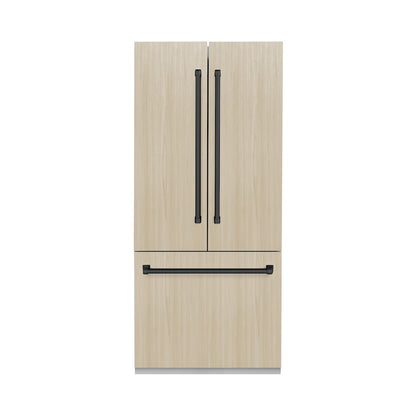 ZLINE Autograph Edition 36 in. 19.6 cu. ft. Panel Ready French Door Built-In Bottom Freezer Refrigerator with Water Dispenser and Ice Maker with Stainless Steel Interior and Matte Black Accents (SRBIVZ-36-MB)
