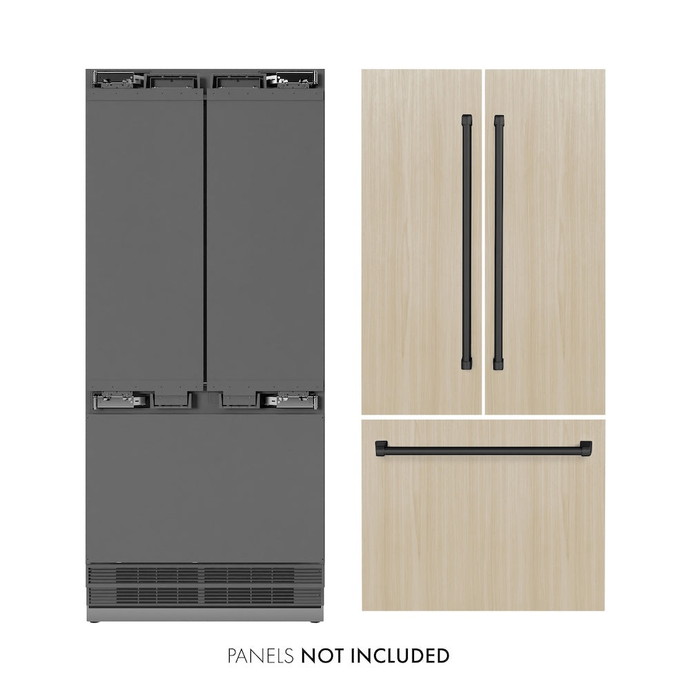 ZLINE Autograph Edition 36 in. 19.6 cu. ft. Panel Ready French Door Built-In Bottom Freezer Refrigerator with Water Dispenser and Ice Maker with Stainless Steel Interior and Matte Black Accents (SRBIVZ-36-MB)
