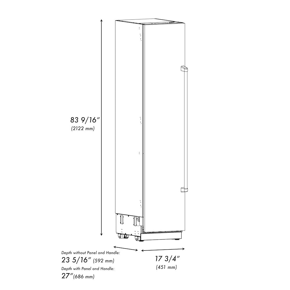 ZLINE Autograph Edition 18 in. 8.6 cu. ft. Left Hinge Column Freezer in Satin Stainless Steel with Graphite Gray Interior and Polished Gold Accents (RCFVLZ-SN-18-G)
