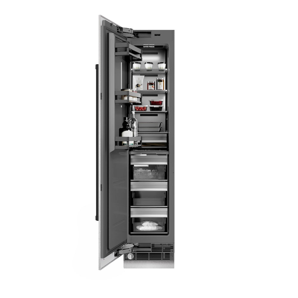 ZLINE Autograph Edition 18 in. 8.6 cu. ft. Left Hinge Column Freezer in Satin Stainless Steel with Graphite Gray Interior and Matte Black Accents (RCFVLZ-SN-18-MB)