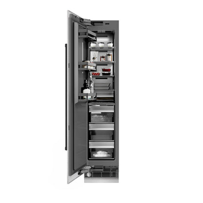 ZLINE Autograph Edition 18 in. 8.6 cu. ft. Left Hinge Column Freezer in Satin Stainless Steel with Graphite Gray Interior and Matte Black Accents (RCFVLZ-SN-18-MB)