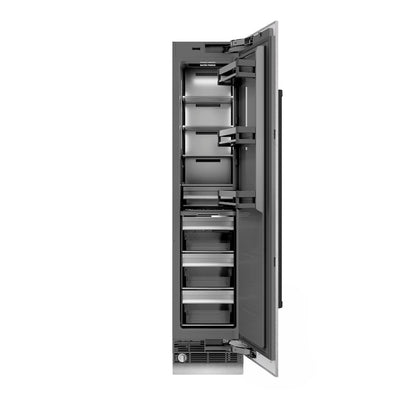 ZLINE Autograph Edition 18 in. 8.6 cu. ft. Right Hinge Column Freezer in Satin Stainless Steel with Graphite Gray Interior and Matte Black Accents (RCFVRZ-SN-18-MB)