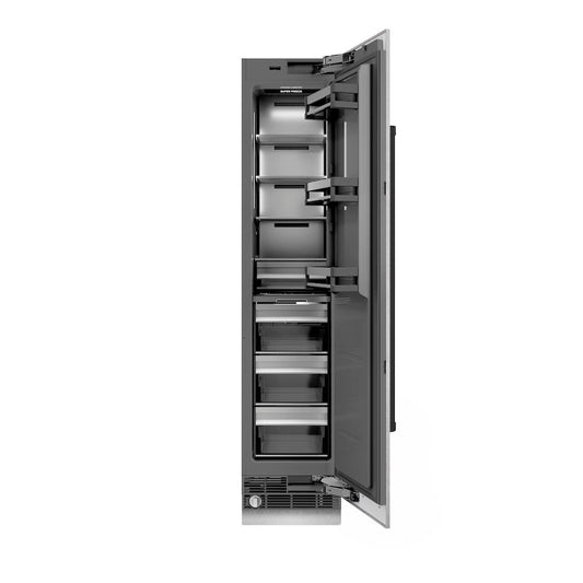 ZLINE Autograph Edition 18 in. 8.6 cu. ft. Right Hinge Column Freezer in Satin Stainless Steel with Graphite Gray Interior and Matte Black Accents (RCFVRZ-SN-18-MB)