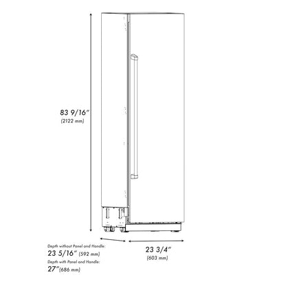 ZLINE Autograph Edition 24 in. 12.4 cu. ft. Column Freezer in Satin Stainless Steel with Graphite Gray Interior and Champagne Bronze Accents (RCFVZ-SN-24-CB)